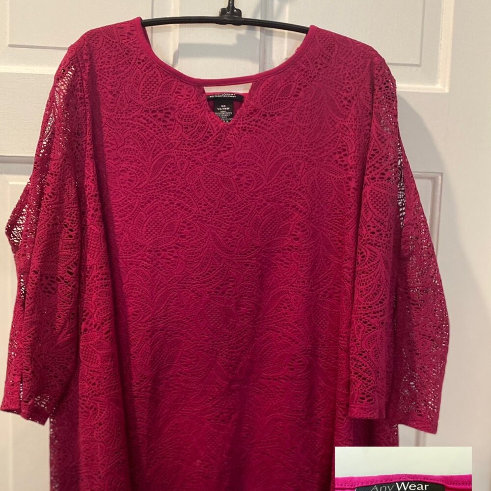 Catherines Lacey Hot Pink Blouse with slits on the sleeves
